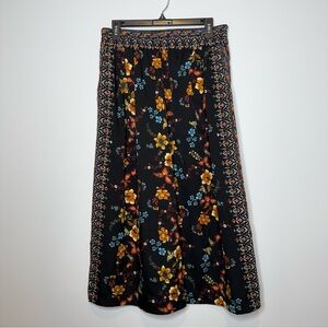 Zara Trafaluc Collection black floral wide leg pants.
